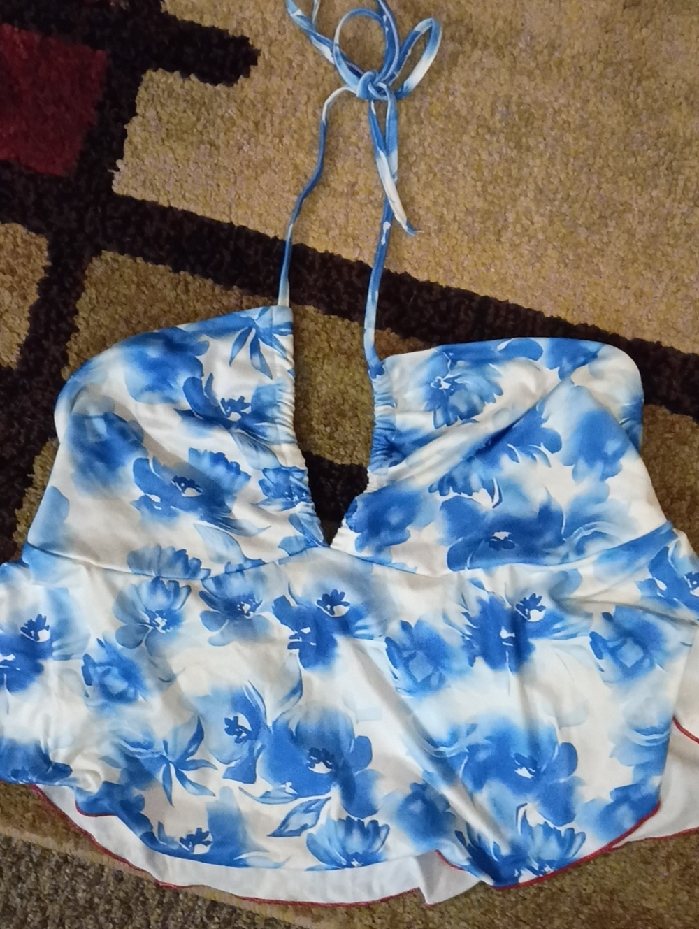 Brand New Blue Floral Halter Swimsuit Top Size Large